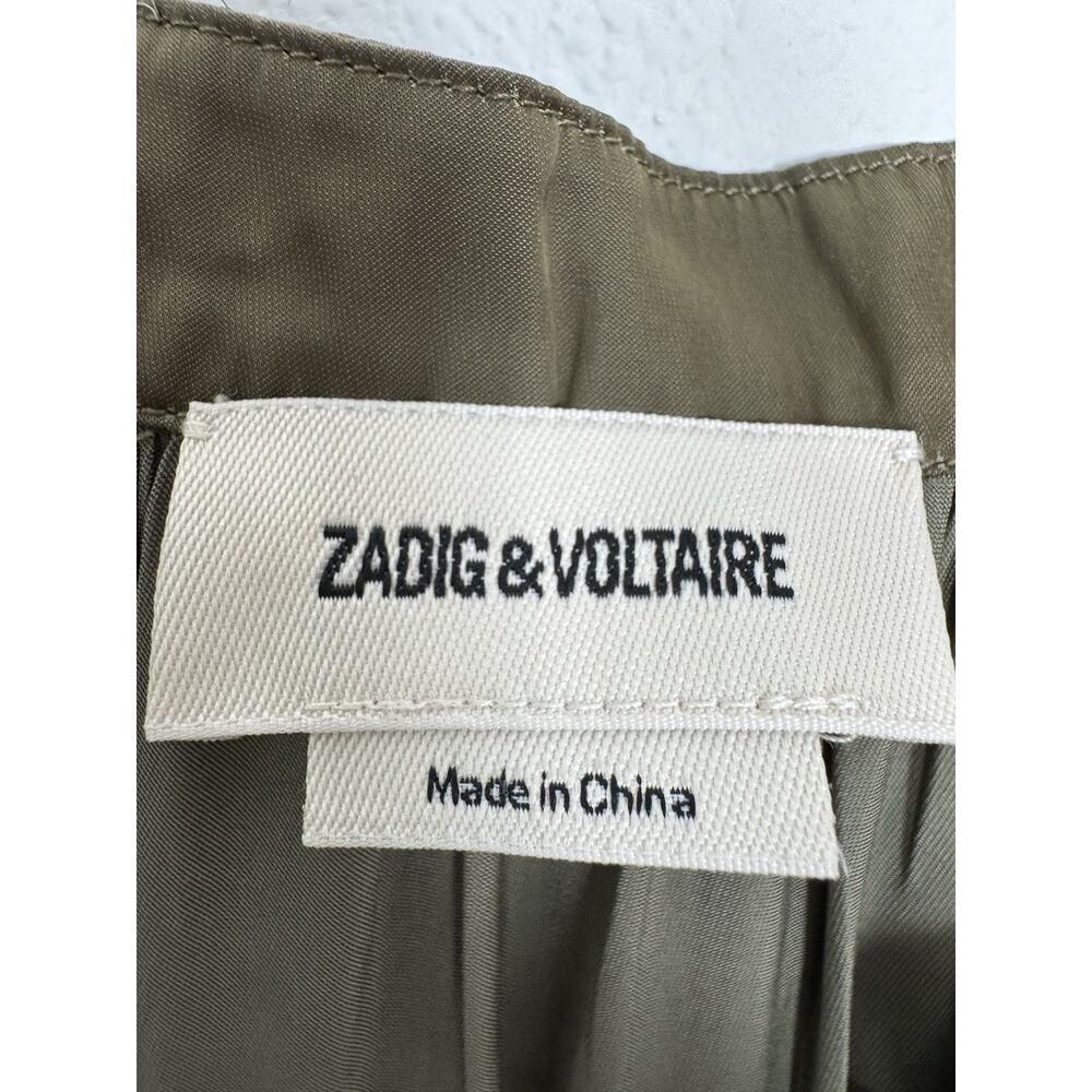 Zadig & Voltaire Olive Green Satin Dress Womens XS Flowy Tiered Mini $358 - Picture 13 of 13